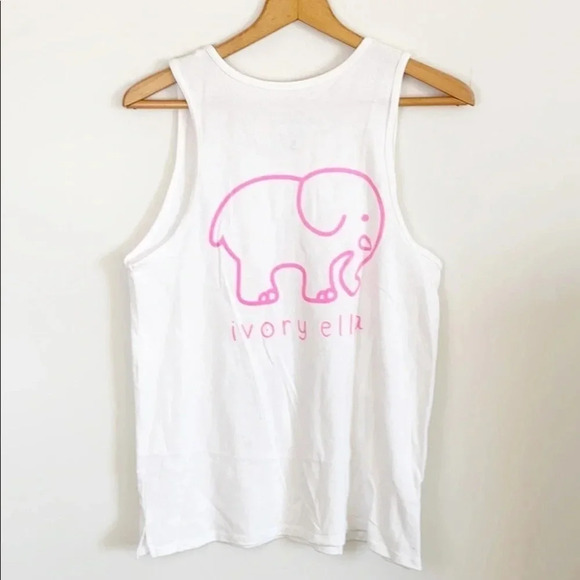 Ivory Ella White and pink elephant Boyfriend Fit Tank Top - Picture 4 of 6